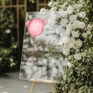 Chic Pink Minimalistisch Bear Balloon Babydusche Acrylschild
