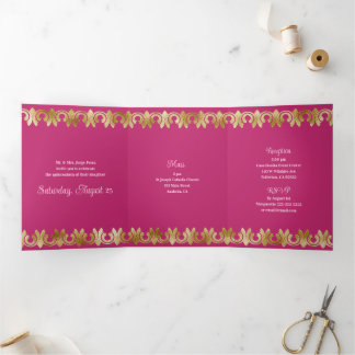Chic Pink mit Gold Quinceanera Party Einladung