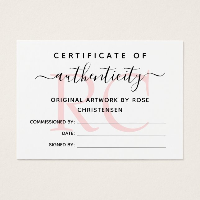 Chic Pink Monogram Certificate of Authenticity (Vorderseite)
