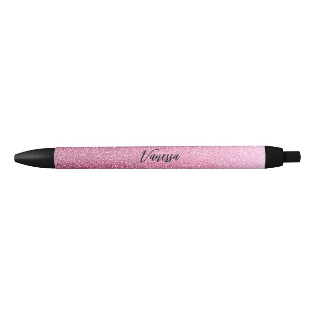 Chic Pink Ombre Glitzer Black Ink Pen Kugelschreiber (Vorderseite)