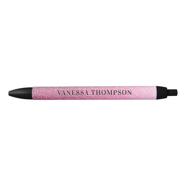 Chic Pink Ombre Glitzer Black Ink Pen Kugelschreiber (Vorderseite)