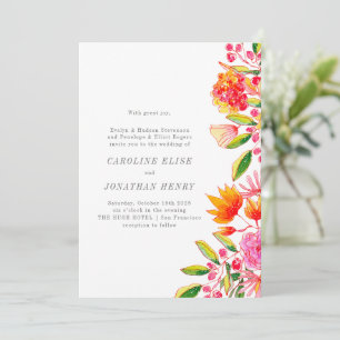 Chic Pink Orange Aquarellfarben formale Hochzeit Einladung
