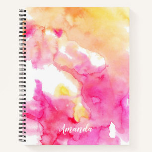 Chic Pink & Orange Ombre Wasserfarben Monogram Notizbuch