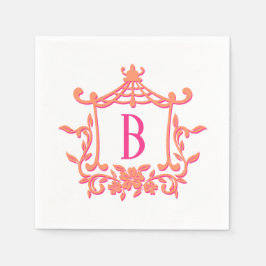 Chic Pink Orange Pagoda Frame Monogram Initial Serviette