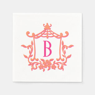 Chic Pink Orange Pagoda Frame Monogram Initial Serviette