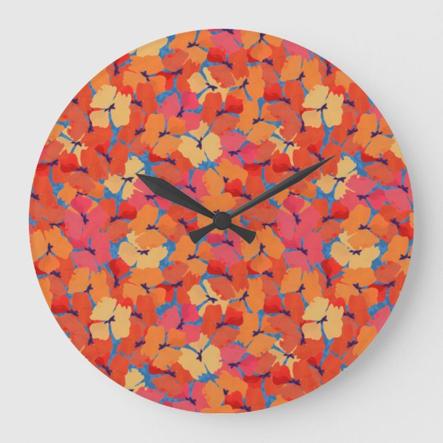Chic Pink, Orange, Poppies Jaunes Horloge Parcouri (Recto)