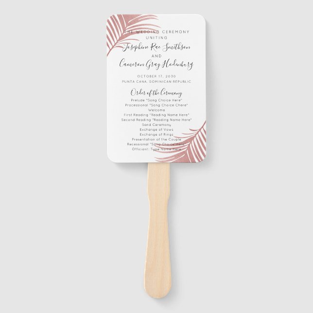 Chic Pink Palm Blätter Beach Wedding Program Fan Fächer (Vorderseite)