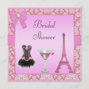 Chic Pink Paris Damask Corset Brautparty Einladung