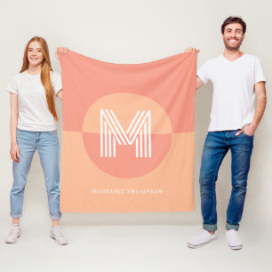 Chic Pink Peach Geometric Modern Monogram Fleecedecke