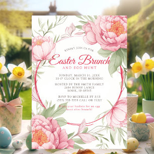 Chic Pink Peony Floral Ostern Brunch und Eierjagd Einladung
