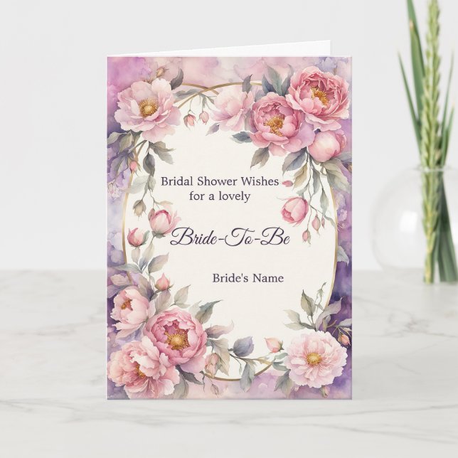 Chic Pink Peony Oval Frame Brautparty Karte (Vorderseite)