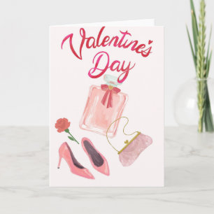 Chic Pink Perfume & High Heels Valentine's Day Car Karte