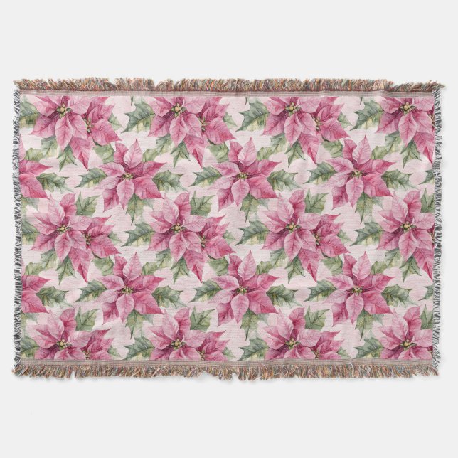 Chic Pink Poinsettia Blume Weihnachten Decke (Vorderseite)