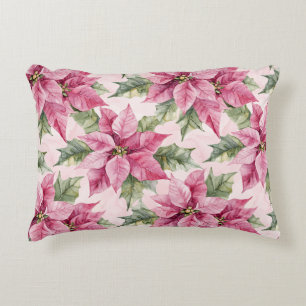 Chic Pink Poinsettia Blume Weihnachten Dekokissen