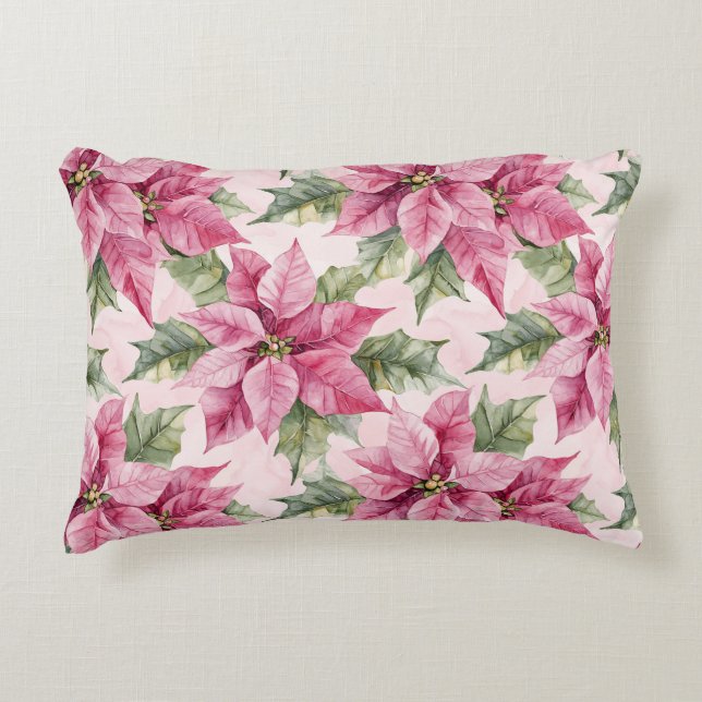 Chic Pink Poinsettia Blume Weihnachten Dekokissen (Vorderseite)