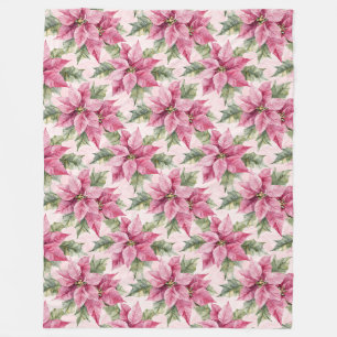 Chic Pink Poinsettia Blume Weihnachten Fleecedecke