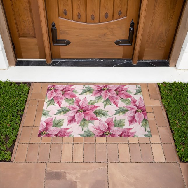 Chic Pink Poinsettia Blume Weihnachten Fußmatte (Außenbereich)