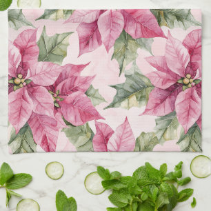 Chic Pink Poinsettia Blume Weihnachten Geschirrtuch