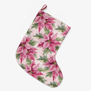 Chic Pink Poinsettia Blume Weihnachten Großer Weihnachtsstrumpf