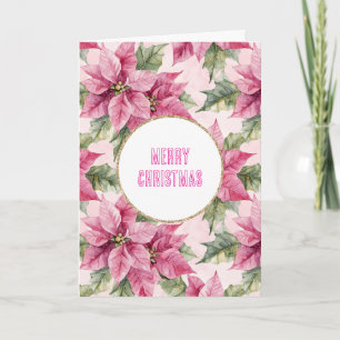 Chic Pink Poinsettia Blume Weihnachten Karte