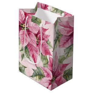 Chic Pink Poinsettia Blume Weihnachten Mittlere Geschenktüte