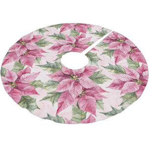 Chic Pink Poinsettia Blume Weihnachten Polyester Weihnachtsbaumdecke