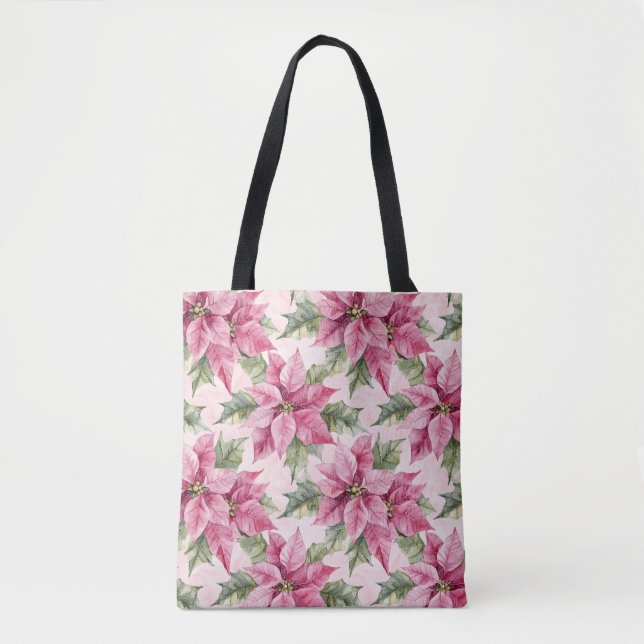 Chic Pink Poinsettia Blume Weihnachten Tasche (Vorderseite)