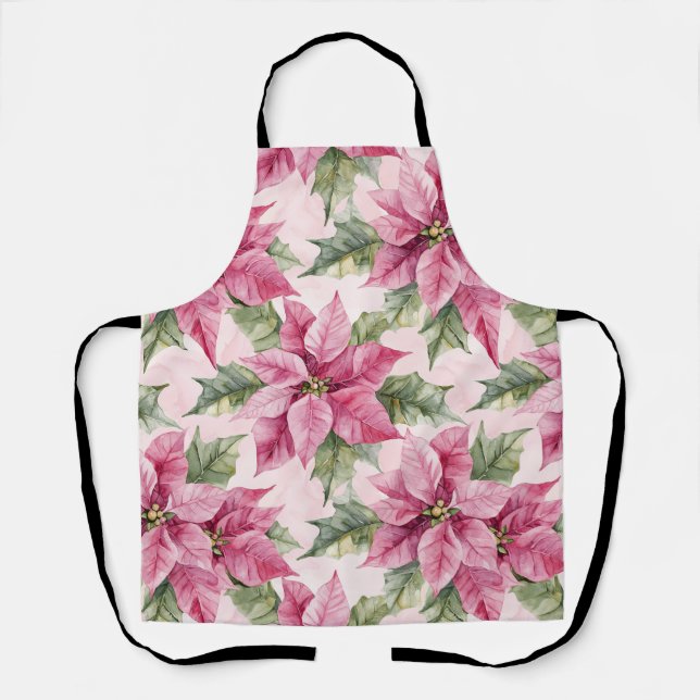 Chic Pink Poinsettia Flowers Christmas Schürze (Vorderseite)