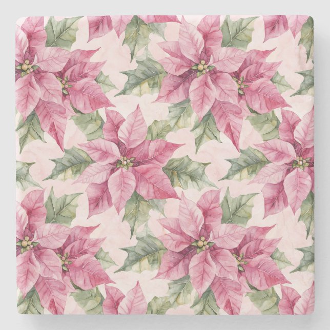 Chic Pink Poinsettia Flowers Christmas Steinuntersetzer (Vorderseite)