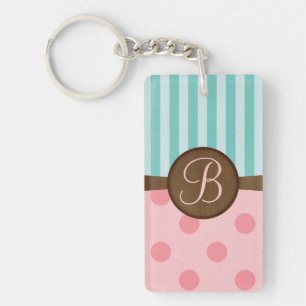 Chic pink polka dotiert aquamarine Streifen Monogr Schlüsselanhänger