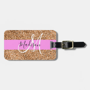 Chic Pink & Pumpkin Glitzer Glitzern Monogram Name Gepäckanhänger