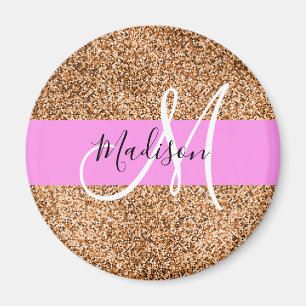 Chic Pink & Pumpkin Glitzer Glitzern Monogram Name Magnet