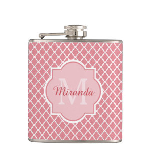 Chic Pink Quatrefolie Monogramm mit Name Flachmann