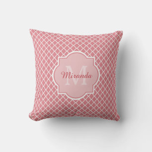 Chic Pink Quatrefolie Monogramm mit Name Kissen
