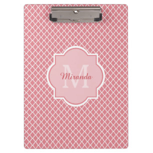Chic Pink Quatrefolie Monogramm mit Name Klemmbrett