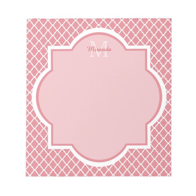 Chic Pink Quatrefolie Monogramm mit Name Notizblock (Vorderseite)