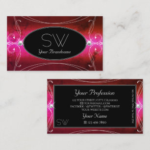 Chic Pink Red Black Verziert Sparkle Jewels Initia Visitenkarte