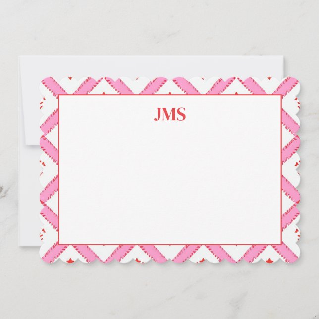 Chic Pink & Red Muster Monogram Stationary Mitteilungskarte (Vorderseite)