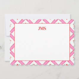 Chic Pink & Red Muster Monogram Stationary Mitteilungskarte