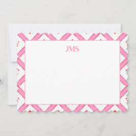 Chic Pink & Red Muster Monogram Stationary Mitteilungskarte