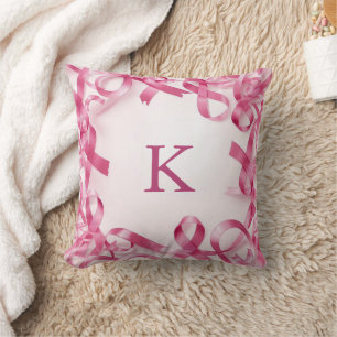 Chic Pink Ribbon Awareness Frame Mit Monogramm Kissen
