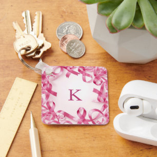 Chic Pink Ribbon Awareness Frame Mit Monogramm Schlüsselanhänger