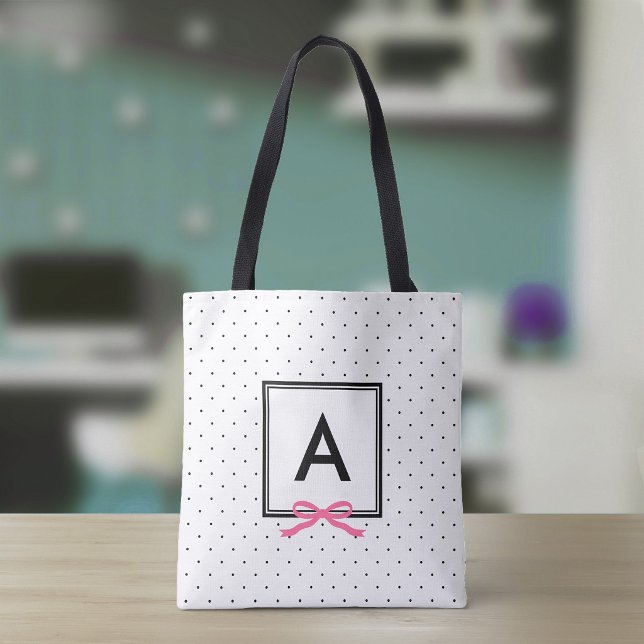 Chic Pink Ribbon Polka Dot Muster Monogramm Tasche (Von Creator hochgeladen)