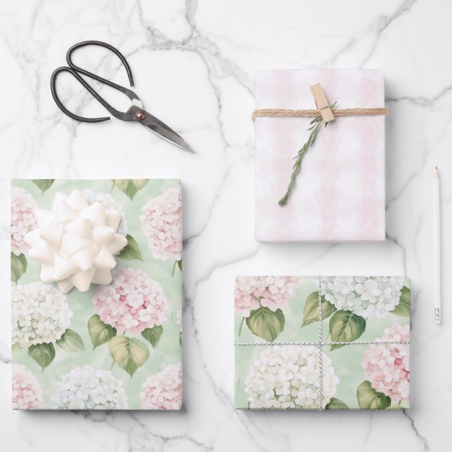 Chic Pink Romantic Blue White Floral Brautparty Geschenkpapier Set (Vorderseite)