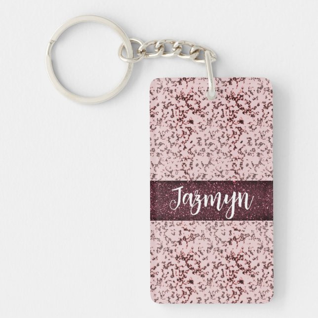Chic Pink Rose Blush Glittery Marmor Personalisier Schlüsselanhänger (Vorderseite)