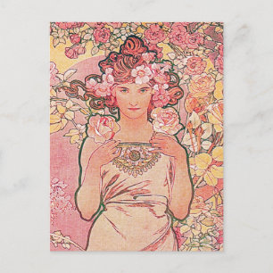 Chic Pink Rose Flower Girl Postkarte