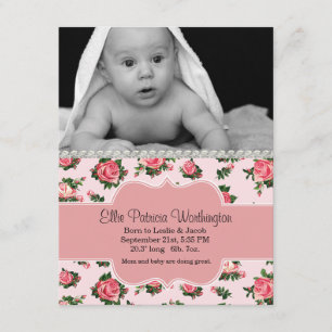 Chic Pink Roses Baby Girl Geburtserklärung Ankündigung