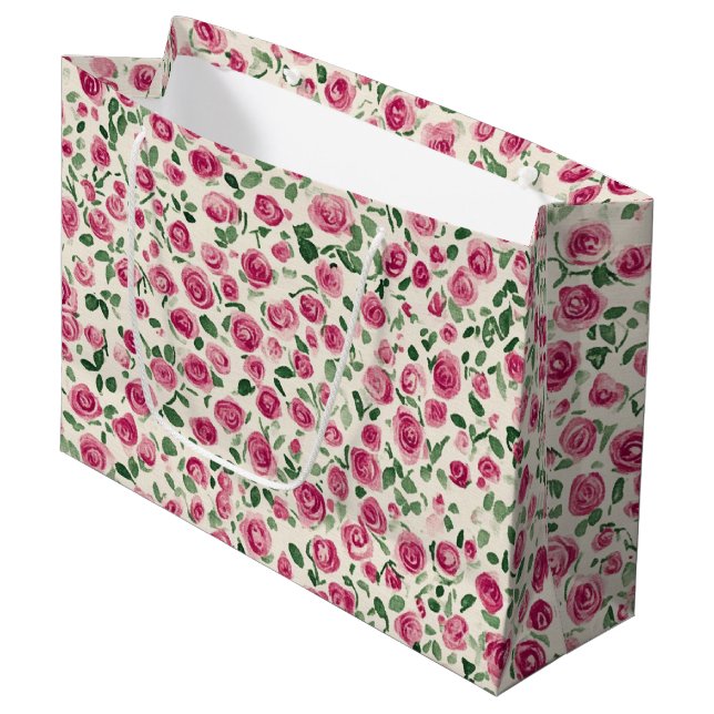 Chic Pink Roses Brautparty Große Geschenktüte (Vorderseite Schrägansicht)