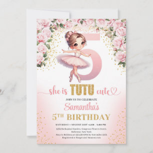 Chic pink roses gold ballerina Mädchen 5. Geburtst Einladung