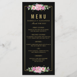 Chic Pink Roses & Gold Black Stripes Hochzeit Menükarte